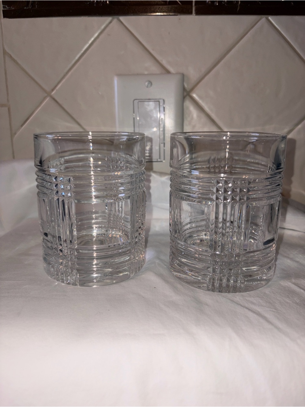 Ralph Lauren Set of 2 Glen Plaid Double Old Fashioned Lead Crystal Glasses